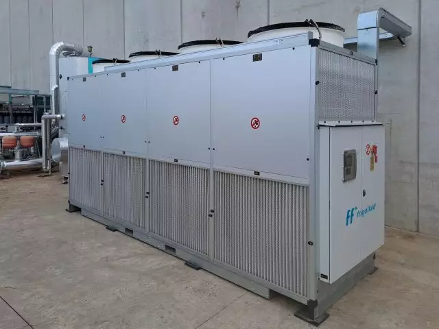 An industrial chiller aka refrigeration unit or Frigofluid refrigeration unit